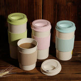 Non-Slip Insulated Wheat Straw Coffee Tumbler with Cup Sleeve