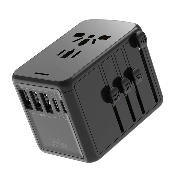 Travel Adaptor with 3 USB Hub + 2 Type C