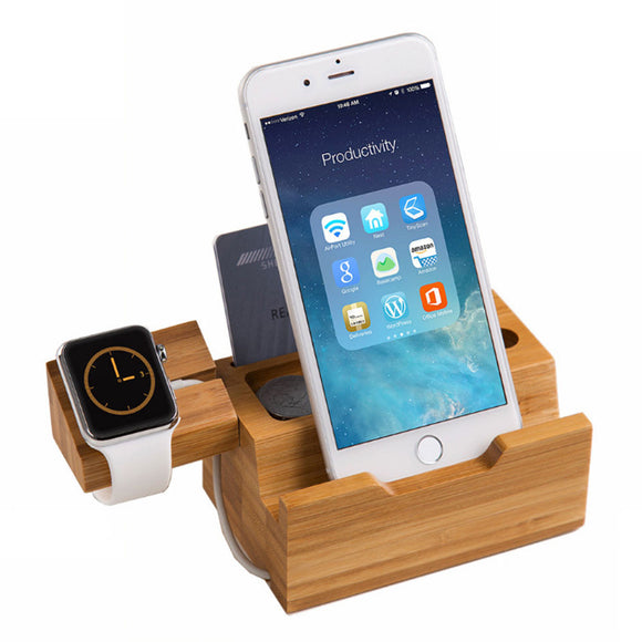 Bamboo charging Dock Stand holder come with USB Ports