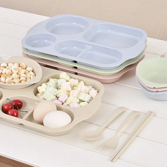 Wheat Straw Dishes 5pcs Set - Reusable Straw and Metal Straw