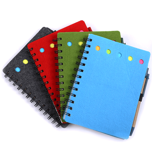 Recycled Notebook with colored Tabs, Namecard Slot and Ball Pen